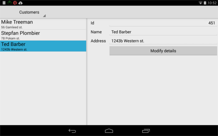 Form with split view screenshot (Android)