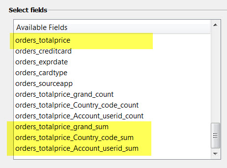 Screen shot showing aggregate name fields.