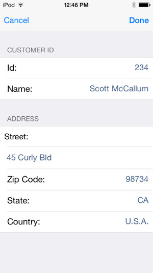 Screen shot of an iOS app showing a stacked form with group containers.